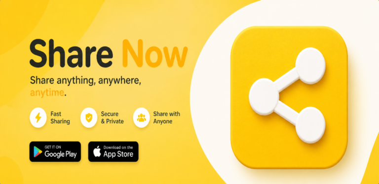 Share Now app interface showing QR code scan for offline transfer